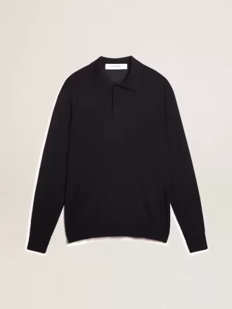 Langärmliges Herren-Poloshirt aus marineblauer Merinowolle