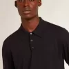 Langärmliges Herren-Poloshirt aus marineblauer Merinowolle Langärmliges Herren-Poloshirt aus marineblauer Merinowolle