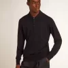 Langärmliges Herren-Poloshirt aus marineblauer Merinowolle Langärmliges Herren-Poloshirt aus marineblauer Merinowolle
