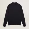 Langärmliges Herren-Poloshirt aus marineblauer Merinowolle Langärmliges Herren-Poloshirt aus marineblauer Merinowolle