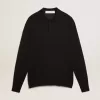 Langärmliges Herren-Poloshirt aus schwarzer Merinowolle