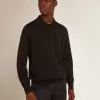 Langärmliges Herren-Poloshirt aus schwarzer Merinowolle