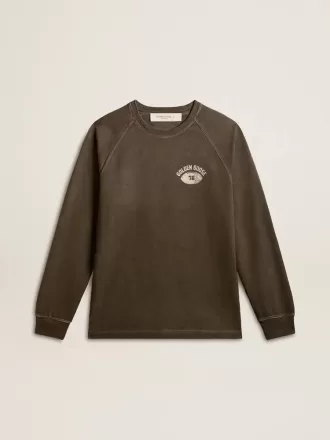 Langärmliges Herren-T-Shirt aus anthrazitgrauer Baumwolle mit Logo auf der Rückseite Langärmliges Herren-T-Shirt aus anthrazitgrauer Baumwolle mit Logo auf der Rückseite