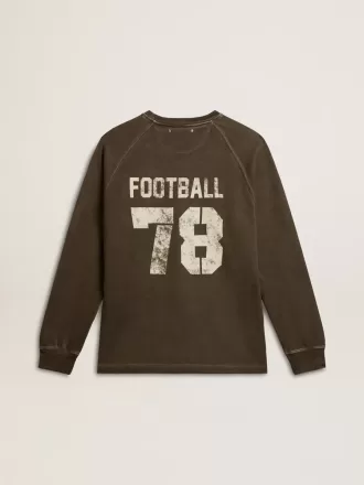 Langärmliges Herren-T-Shirt aus anthrazitgrauer Baumwolle mit Logo auf der Rückseite Langärmliges Herren-T-Shirt aus anthrazitgrauer Baumwolle mit Logo auf der Rückseite