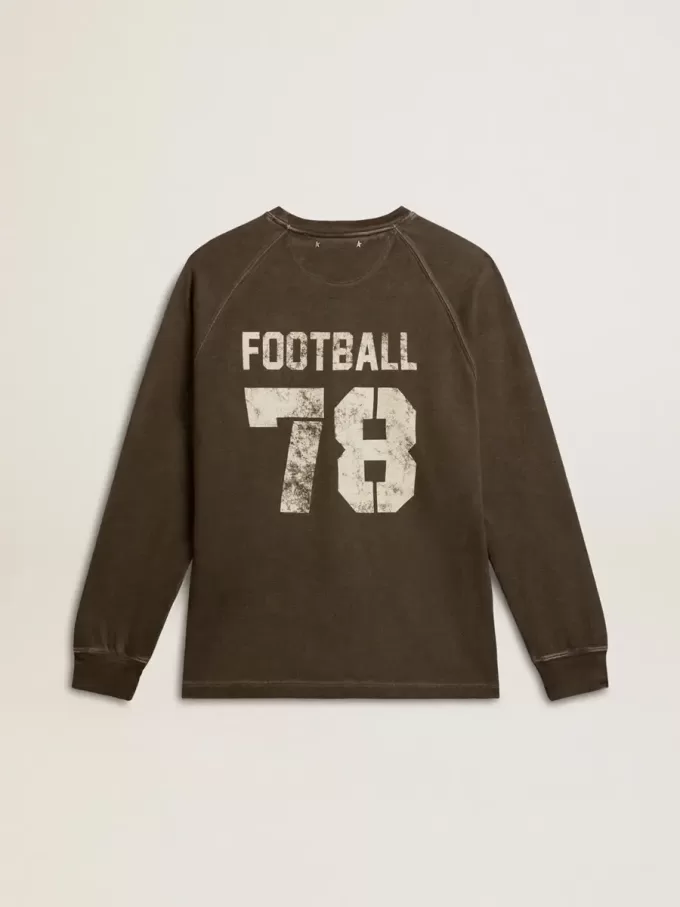 Langärmliges Herren-T-Shirt aus anthrazitgrauer Baumwolle mit Logo auf der Rückseite Langärmliges Herren-T-Shirt aus anthrazitgrauer Baumwolle mit Logo auf der Rückseite