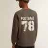 Langärmliges Herren-T-Shirt aus anthrazitgrauer Baumwolle mit Logo auf der Rückseite Langärmliges Herren-T-Shirt aus anthrazitgrauer Baumwolle mit Logo auf der Rückseite