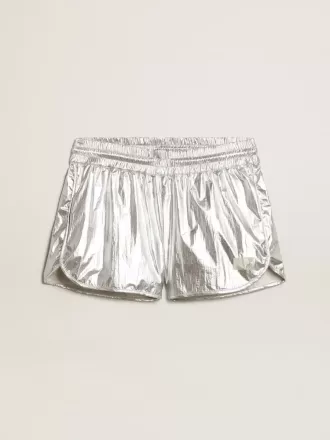 Laufshorts für Damen aus silbernem Stoff Laufshorts für Damen aus silbernem Stoff