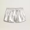 Laufshorts für Damen aus silbernem Stoff Laufshorts für Damen aus silbernem Stoff