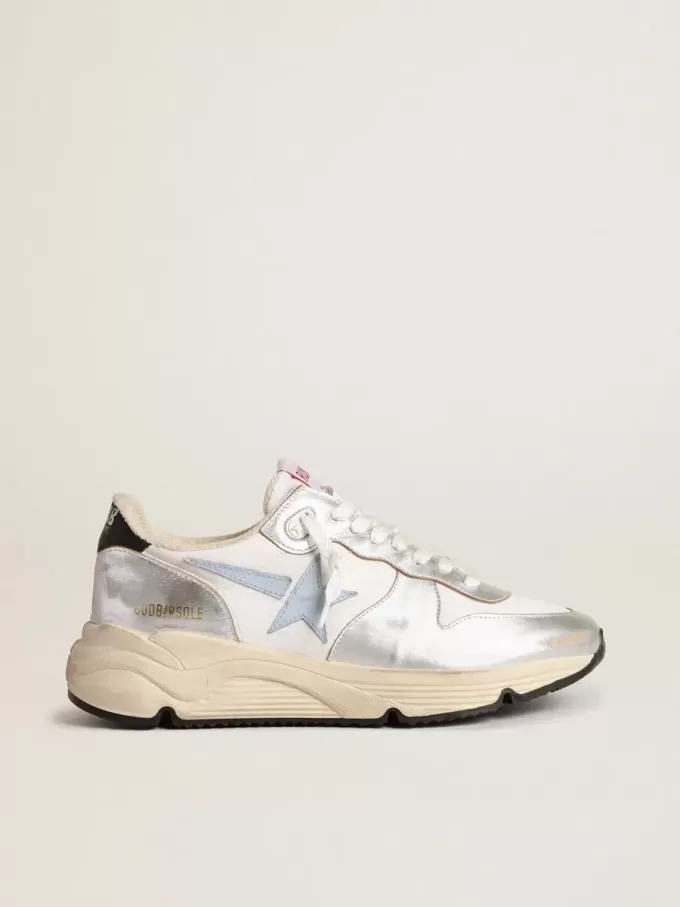 Laufsohle aus Nylon und silbernem Metallic-Leder mit hellblauem Stern
