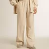 Leichte beige Jogginghose für Damen aus Seide und Viskose