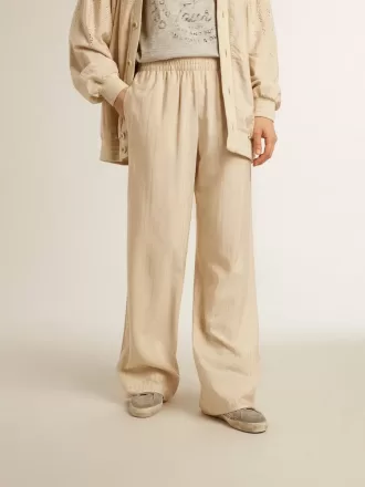 Leichte beige Jogginghose für Damen aus Seide und Viskose