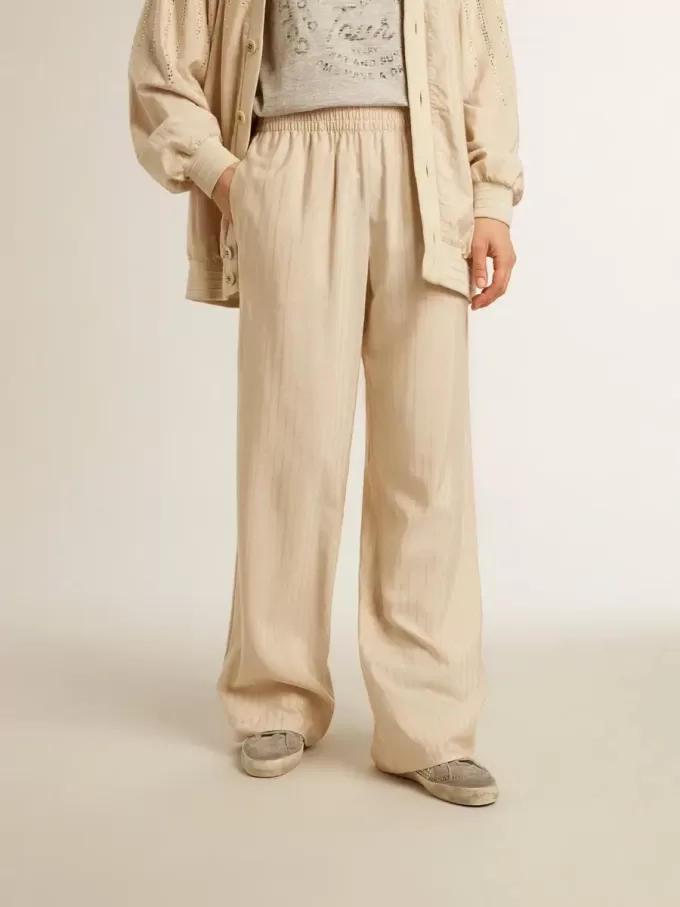Leichte beige Jogginghose für Damen aus Seide und Viskose