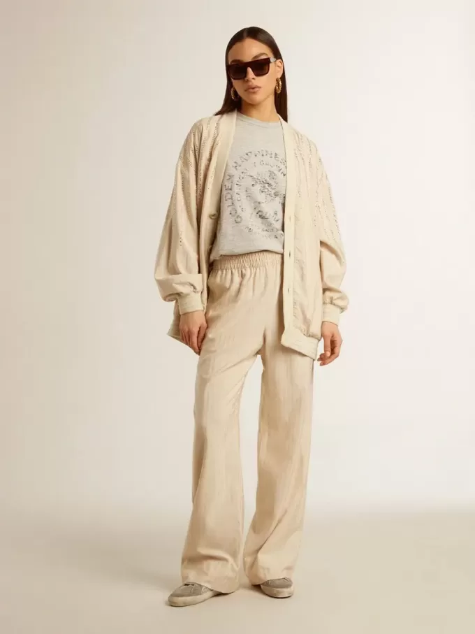 Leichte beige Jogginghose für Damen aus Seide und Viskose