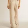 Leichte beige Jogginghose für Damen aus Seide und Viskose