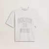 Leichtes weißes Leinen-T-Shirt für Damen mit Aufdruck