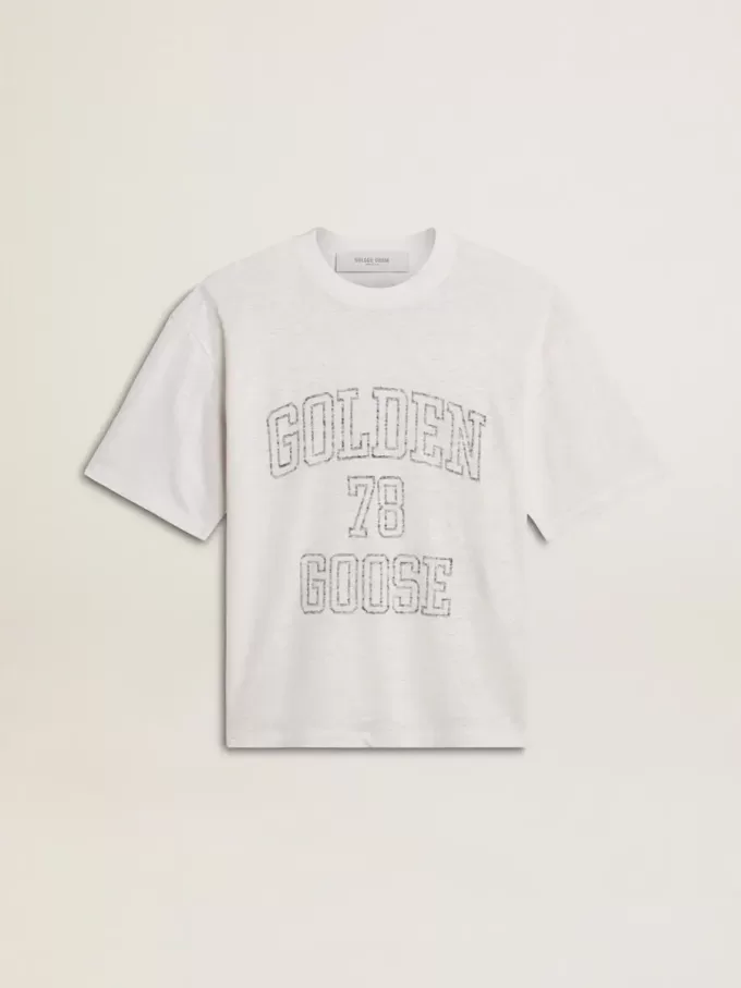 Leichtes weißes Leinen-T-Shirt für Damen mit Aufdruck