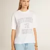 Leichtes weißes Leinen-T-Shirt für Damen mit Aufdruck
