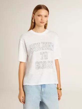 Leichtes weißes Leinen-T-Shirt für Damen mit Aufdruck