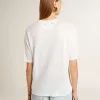 Leichtes weißes Leinen-T-Shirt für Damen mit Aufdruck