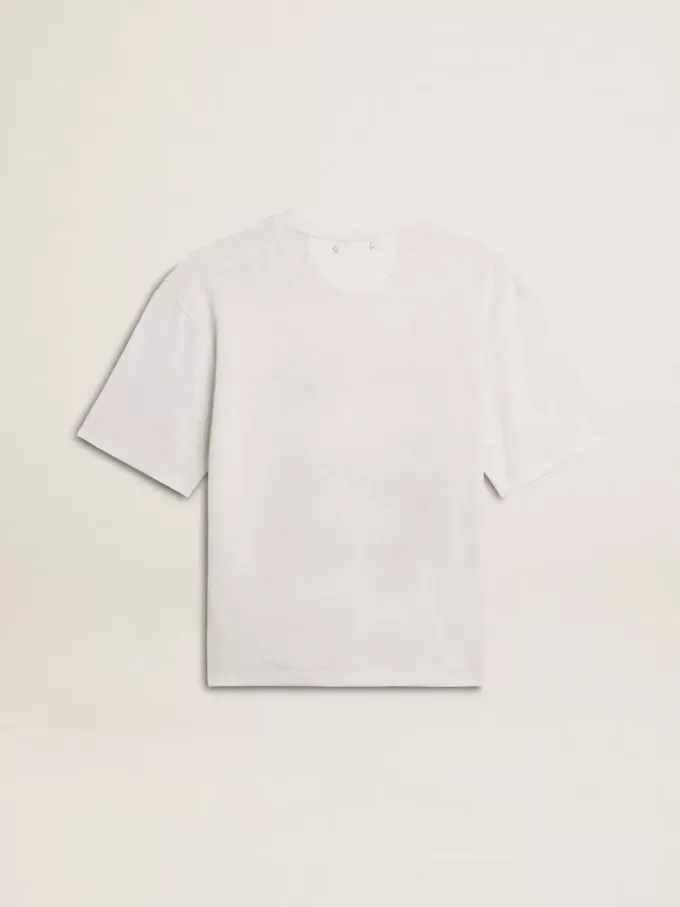 Leichtes weißes Leinen-T-Shirt für Damen mit Aufdruck