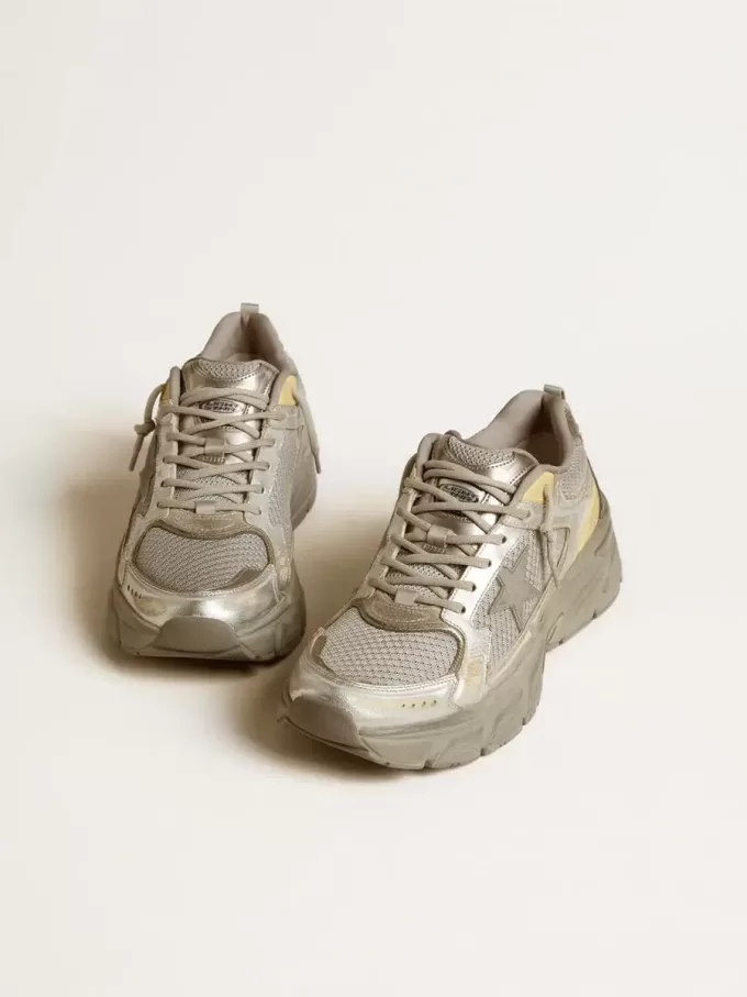 Lightstar für Damen aus Metallic-Leder und silbernem Mesh mit grauem Stern