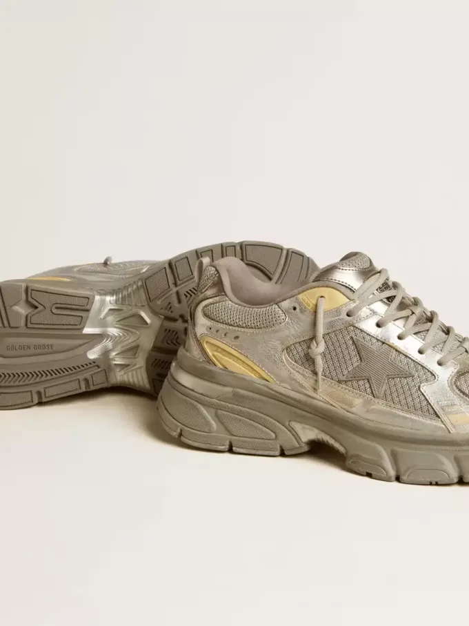 Lightstar für Damen aus Metallic-Leder und silbernem Mesh mit grauem Stern