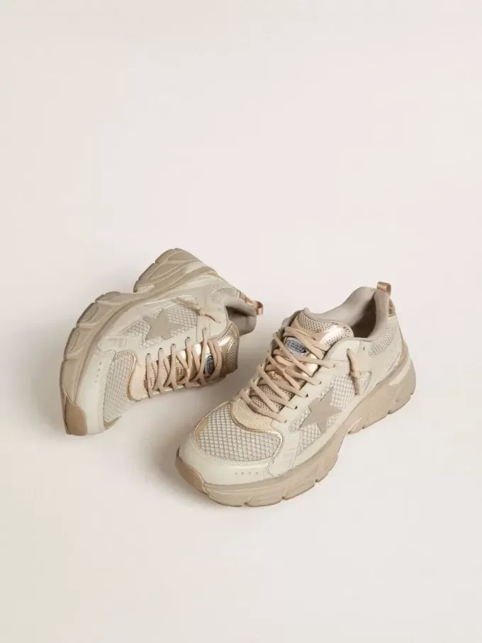 Lightstar für Damen aus taubengrauem Leder und Mesh mit beigem TPU-Stern