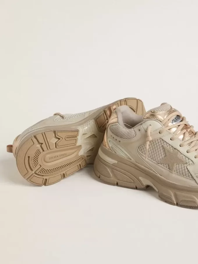 Lightstar für Damen aus taubengrauem Leder und Mesh mit beigem TPU-Stern