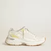 Lightstar für Damen aus weißem Leder und Mesh mit abgenutztem weißen Stern