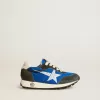 Marathon Junior aus blauem Nylon mit aufgedrucktem Stern und Lederlasche an der Ferse