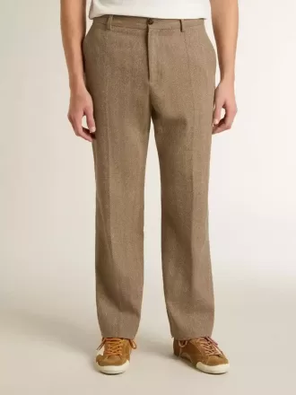 Maßgeschneiderte Hose aus sandfarbenem Chevron-Leinenmix