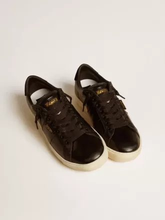 Matchstar für Damen aus schwarzem Leder mit Fersenlasche aus schwarzem Wildleder