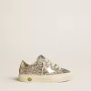 May Junior in Platin-Glitzer mit metallischem Lederstern und Fersenlasche