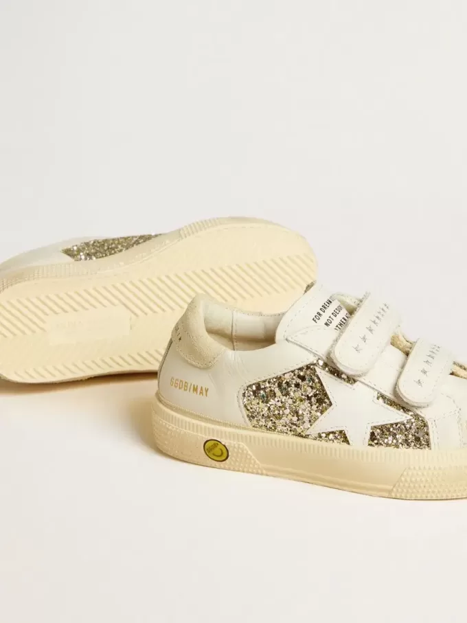 May School Young in Glitzer mit Lederstern und Fersenlasche aus Wildleder May School Young in Glitzer mit Lederstern und Fersenlasche aus Wildleder
