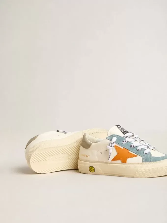 May Teen aus Nappaleder mit orangefarbenem Lederstern und blauen Wildledereinsätzen