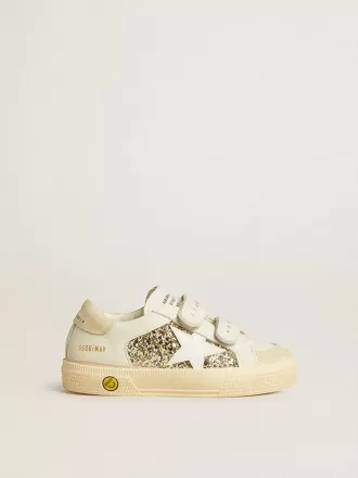 May Teen aus weißem Leder und Goldglitter mit weißem Lederstern