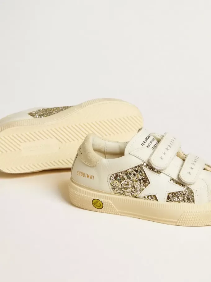 May Teen aus weißem Leder und Goldglitter mit weißem Lederstern