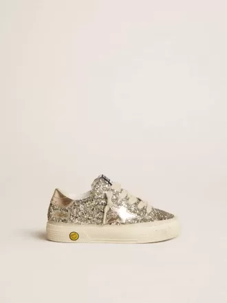 May Teen in Platin-Glitzer mit goldenem Lederstern und Fersenlasche