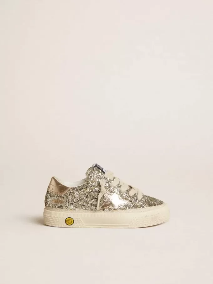 May Teen in Platin-Glitzer mit goldenem Lederstern und Fersenlasche