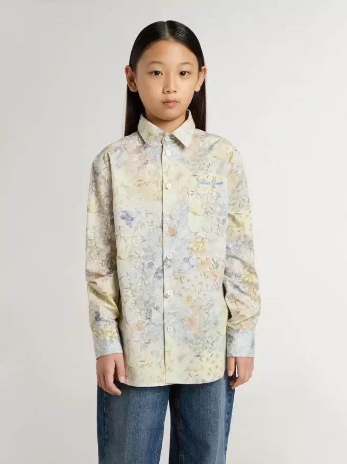 Mädchen-Baumwollhemd mit mehrfarbigem Blumenprint