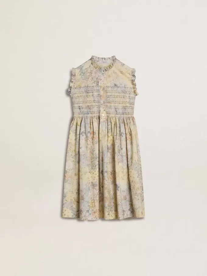 Mädchen-Midikleid aus Baumwolle mit mehrfarbigem Blumenprint