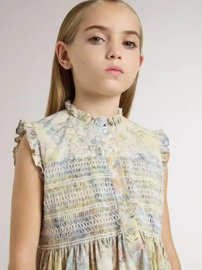 Mädchen-Midikleid aus Baumwolle mit mehrfarbigem Blumenprint