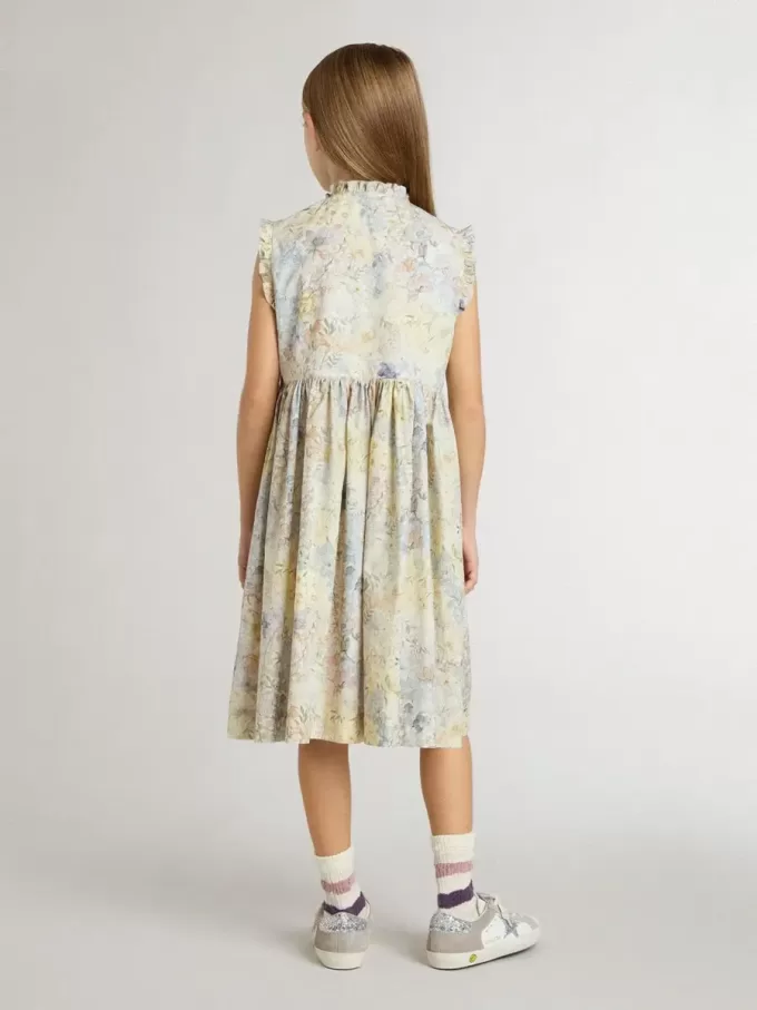 Mädchen-Midikleid aus Baumwolle mit mehrfarbigem Blumenprint