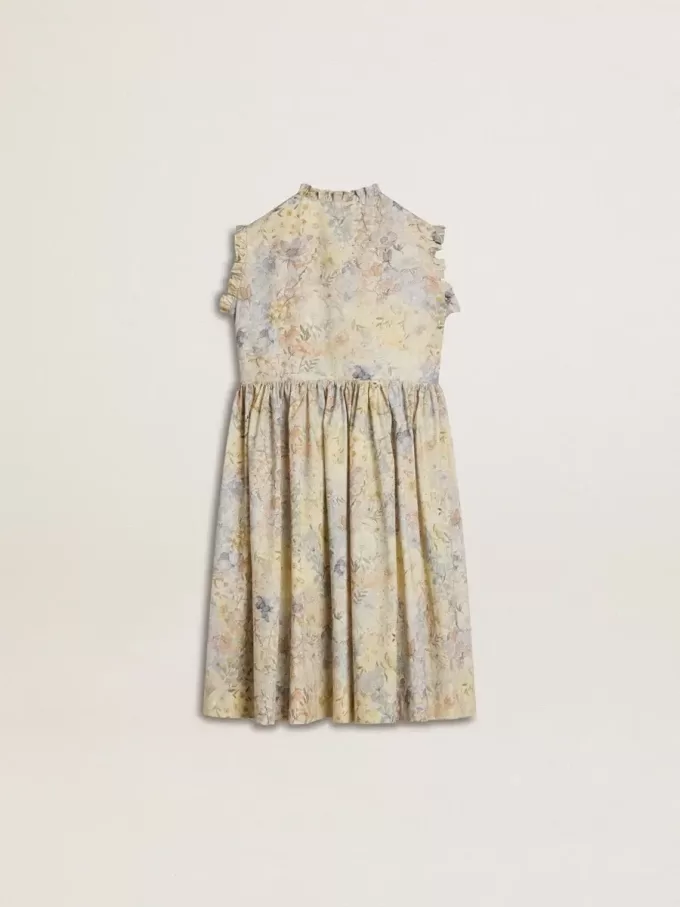 Mädchen-Midikleid aus Baumwolle mit mehrfarbigem Blumenprint