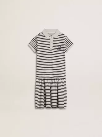 Mädchen-Midikleid aus gestreifter Baumwollmischung mit Stickerei