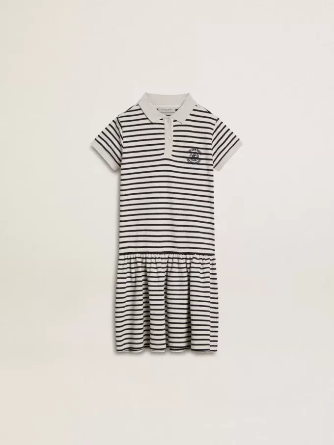 Mädchen-Midikleid aus gestreifter Baumwollmischung mit Stickerei