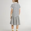 Mädchen-Midikleid aus gestreifter Baumwollmischung mit Stickerei