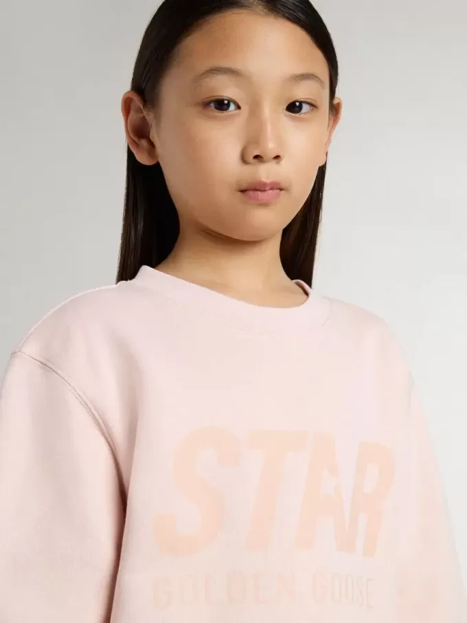 Mädchen-Sweatshirt in Rosa mit rosa Schriftzug auf der Vorderseite