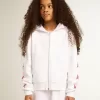 Mädchen-Sweatshirt mit Reißverschluss in Weiß mit Glitzersternen auf den Ärmeln