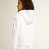 Mädchen-Sweatshirt mit Reißverschluss in Weiß mit Glitzersternen auf den Ärmeln